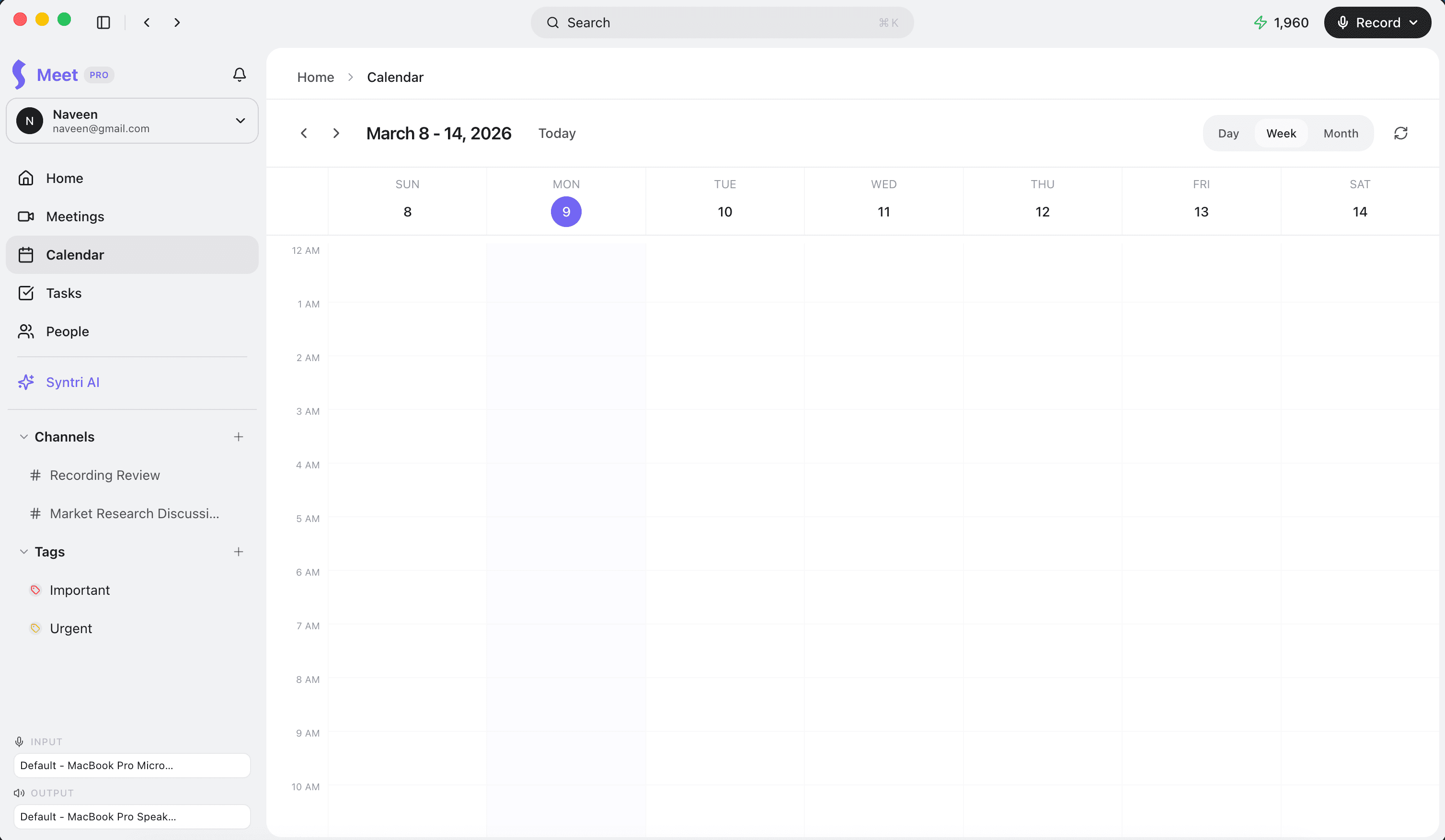 Mavio calendar connecting meetings to their summaries and tasks