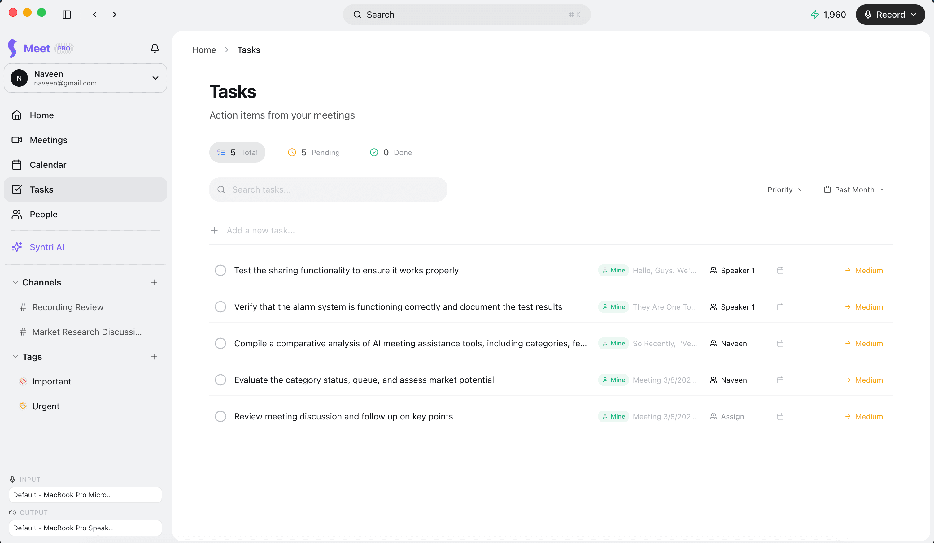 Mavio tasks view tracking follow-ups generated from meetings